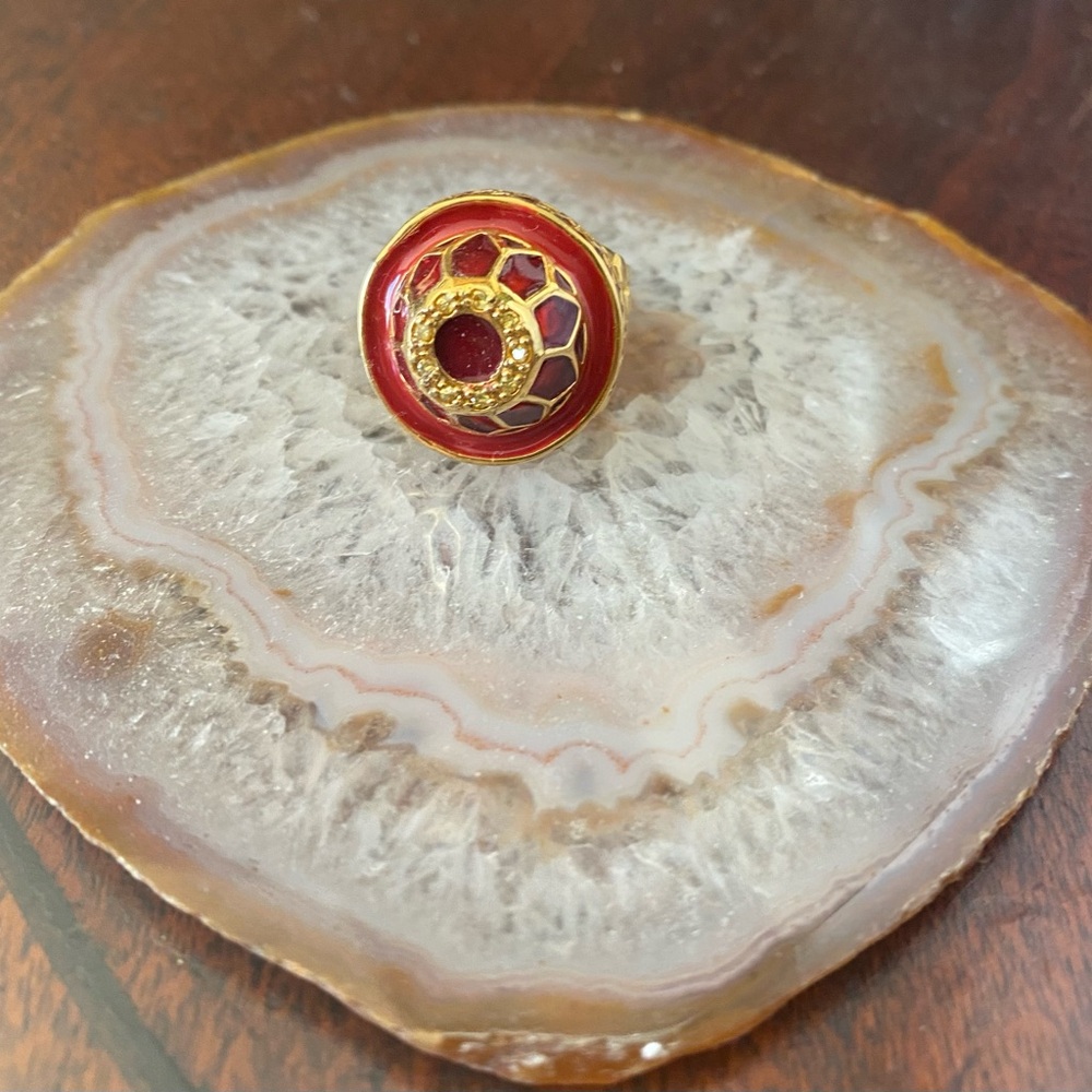 Tracy Porter Red and Gold Mosaic Ring